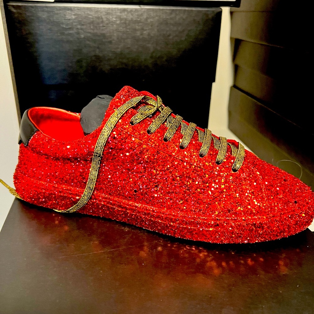 SAINT LAURENT GLITTER CRYS/MOON PLUSS ROSSO/NERO SNEAKERS